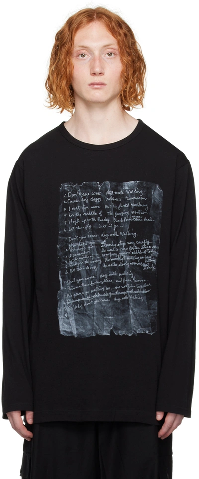 Yohji Yamamoto Black Graphic Long Sleeve T-shirt In Wht X Blk