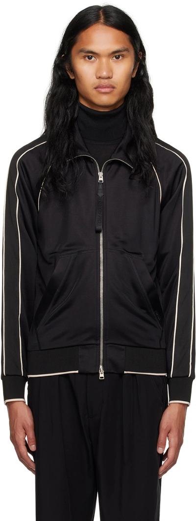 Tom Ford Black Piping Track Jacket In Lb999 Black