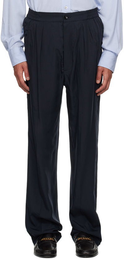 Tom Ford Navy Pleated Trousers In Hb785 Ink Blue