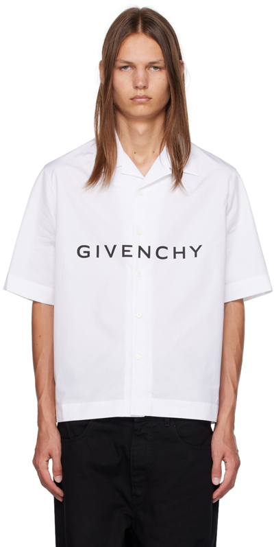 Givenchy Boxy Fit Logo Button-up Camp Shirt In White