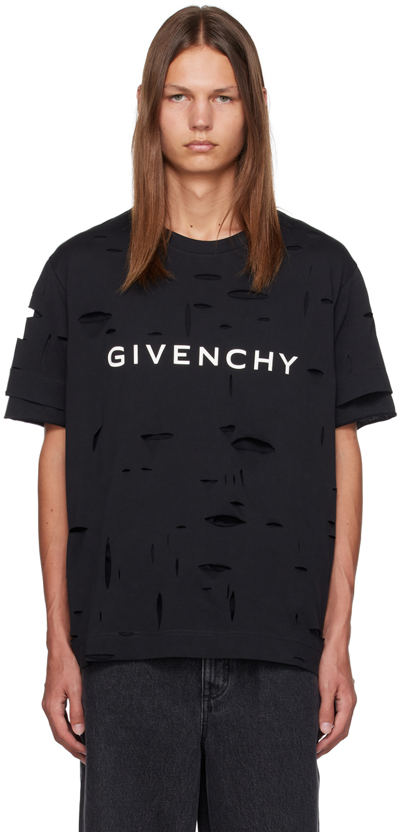 Givenchy Logo-print Distressed Cotton-jersey T-shirt In Black