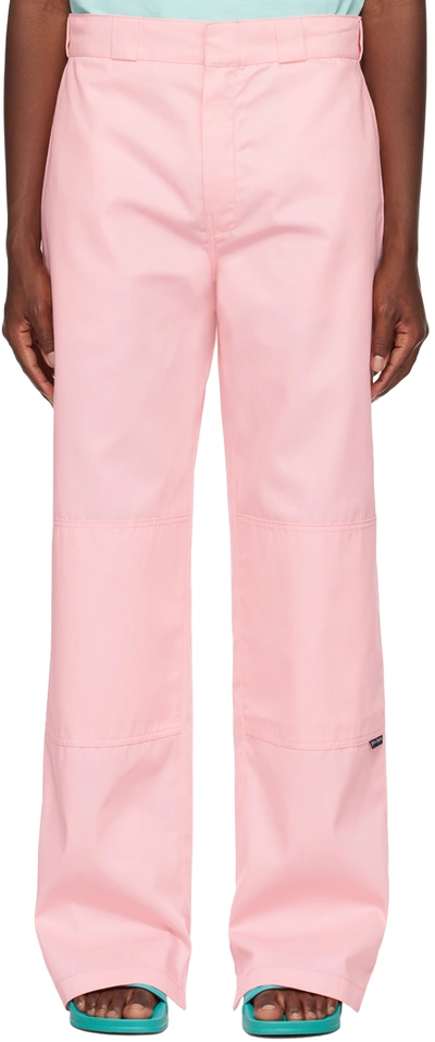 Palm Angels Pink Reversed Waistband Trousers In Coral Brown
