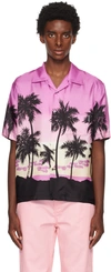 Palm Angels Palm Sunset Printed Buttoned Shirt In Purple Black