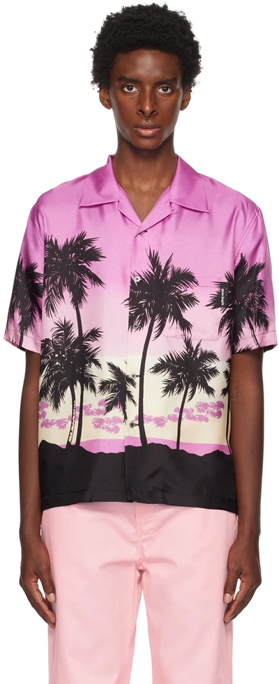Palm Angels Palm Sunset Printed Buttoned Shirt In Purple