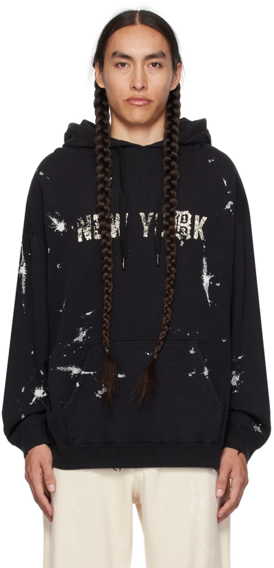 R13 Logo-print Distressed Hoodie In Black