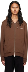 BALMAIN BROWN FLOCKED HOODIE