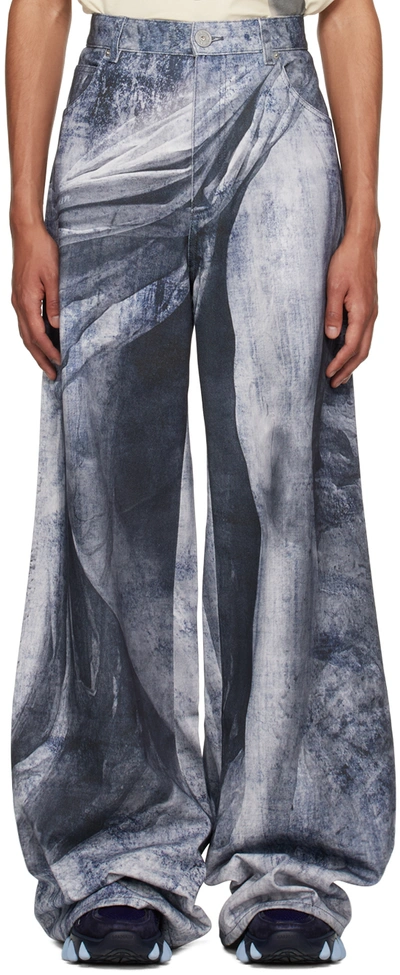 Balmain Loose-fitting Statue Print Jeans In Blue Grey