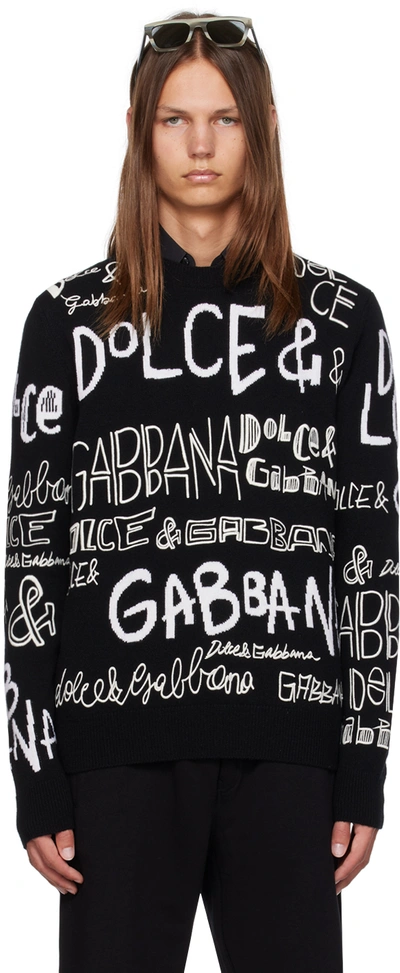 Dolce & Gabbana All Over Intarsia Knit Wool Jumper In Black,white