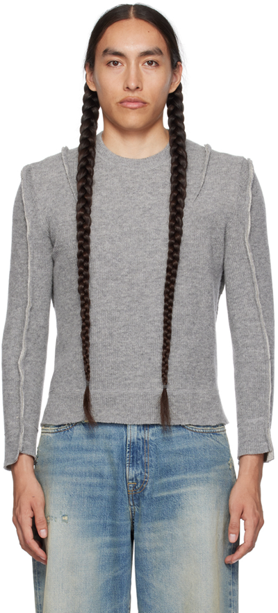 R13 Gray Flat Sleeve Sweater In Heather Grey