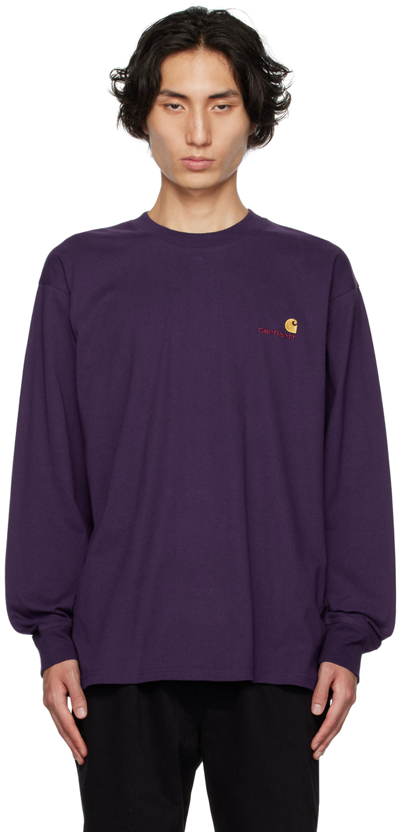 Carhartt Purple American Script Long Sleeve T-shirt In 1n8 Cassis