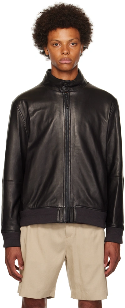 Vince Harrington Leather Bomber Jacket In Black
