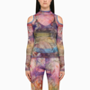 Andersson Bell Cold-shoulder Sheer Graphic-print Top In Multicolor
