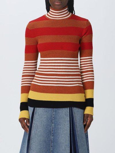 Marni Multi Stripe High-neck Wool Jumper In Brown