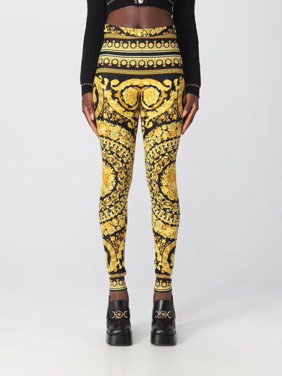 Versace Barocco Pants In Stretch Fabric In Gold