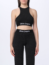 Palm Angels Classic Logo Cropped Lurex Top In Black