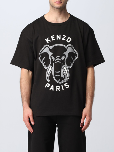 Kenzo Mens Jersey Black Elephant Graphic-print Regular-fit Cotton-jersey T-shirt