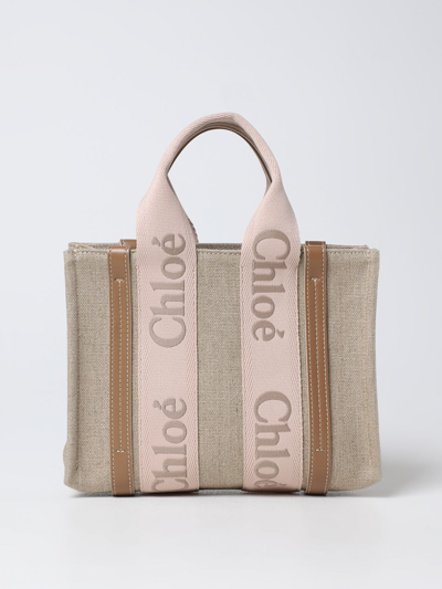 Chloé Bag In Canvas And Leather With Embroidered Logo In Beige