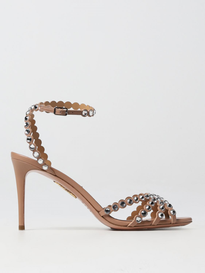 Aquazzura Tequila 105 Gem-embossed Leather Heeled Sandals In Pink