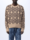 Palm Angels Embroidered Allover Monogram Jacquard Sweater In Beige