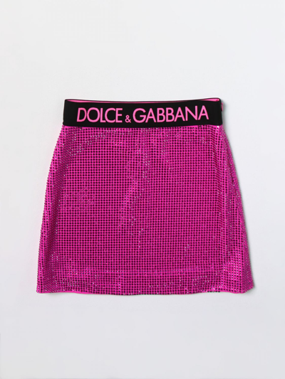 Dolce & Gabbana Kids' Rhinestone Skirt In Orange