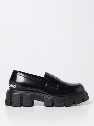 Love Moschino Embossed-logo Leather Loafers In Black