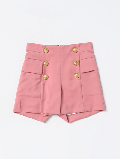 Balmain Kids' Button-detail Zip-up Shorts In Violet