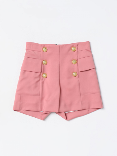 Balmain Kids' Button-detail Zip-up Shorts In Pink