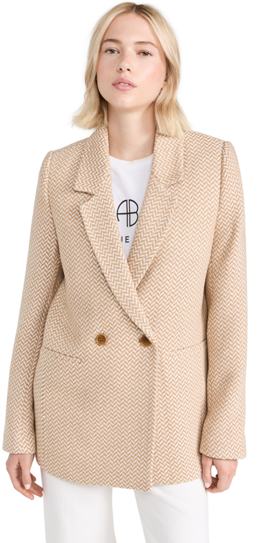 Anine Bing Fishbone Blazer In Tan And Cream