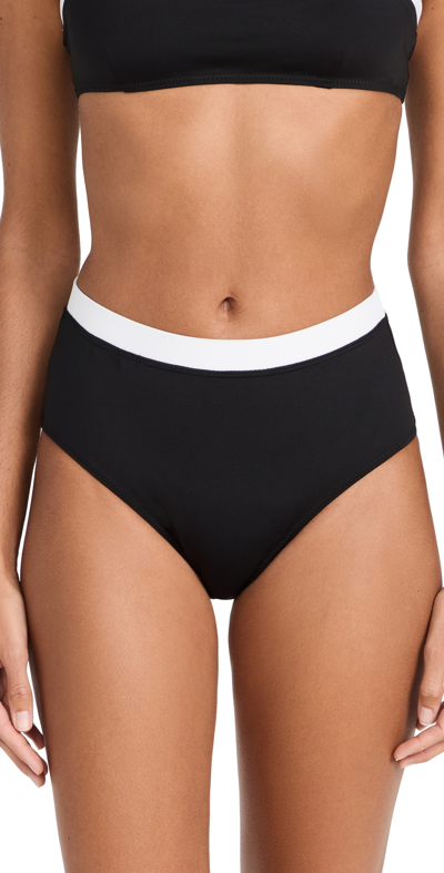 Staud Devon High Rise Bikini Bottom In Black/white