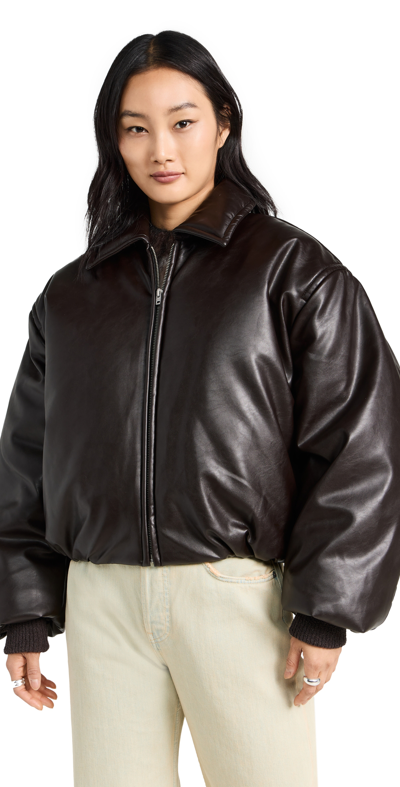 Acne Studios Faux Leather Bomber Jacket In Dark Brown