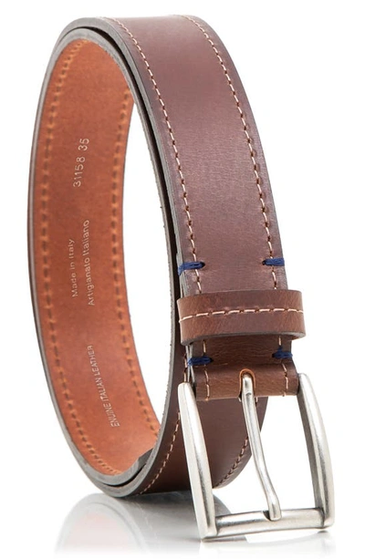 Made In Italy Stitched Leather Belt In Brown