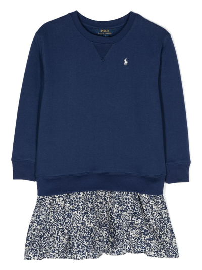 Ralph Lauren Kids' Long-sleeve Sweatshirt Dress In Blue