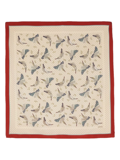 Pre-owned Valentino 1980s Bird-print Silk Scarf In Neutrals