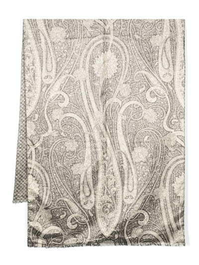 Pre-owned Valentino 1980s Paisley-print Metallic-threading Scarf In Black