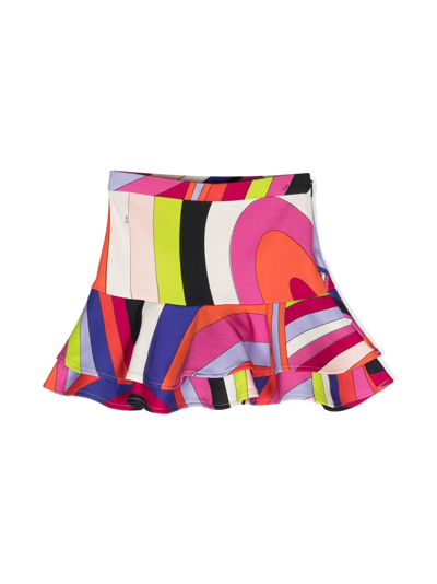 Pucci Junior Kids' Abstract-pattern Ruffled Skirt In Pink