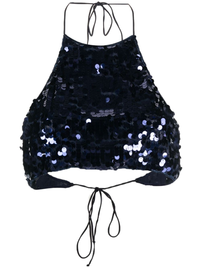 Oseree Night Sequinned Crop Top In Blue