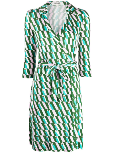 Diane Von Furstenberg Logo-print Silk Wrap Dress In Green