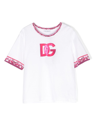 Dolce & Gabbana Kids' Dg Logo Graphic T-shirt In Fuchsia Multiprint