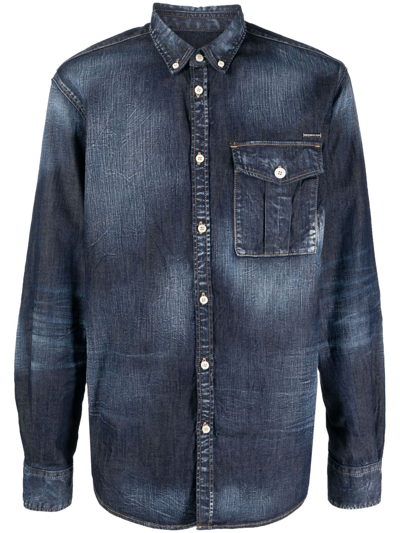 Dsquared2 Logo-plaque Denim Shirt In Blue