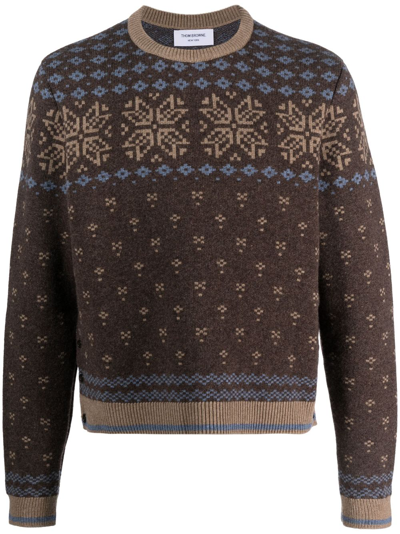 Thom Browne Intarsia-knit Crew Neck Jumper In Brown