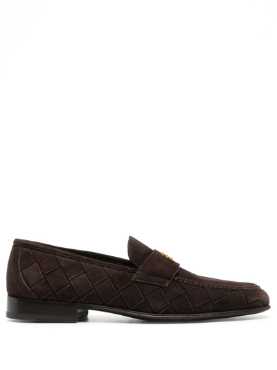 Roberto Cavalli Logo-plaque Suede Loafers In Brown