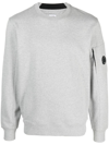 C.p. Company Gray Diagonal Raised Fleece Crewneck Lens Sweatshirt In Grey