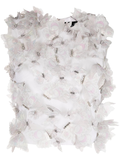 Cynthia Rowley Butterflies-appliqué Mesh Top In White