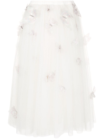 Cynthia Rowley Butterflies-appliqué Tulle Midi Skirt In White