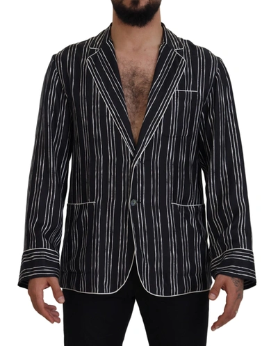 Dolce & Gabbana Blue Striped Silk Pyjama Shirt Jacket