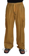 DOLCE & GABBANA DOLCE & GABBANA BROWN LINEN DRAWSTRING CARGO MEN'S PANTS