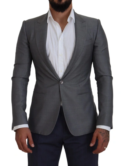 Dolce & Gabbana Gray Wool Silk Slim Fit Jacket Blazer