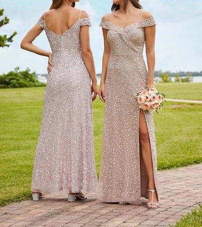 Adrianna Papell All Over Sequin Gown In Taupe In Beige