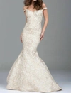 Jovani Mermaid V Neck Evening Gown In Light Gold In Beige