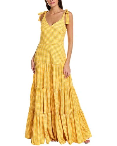 Caroline Constas Arianna Tie-shoulder Tiered Poplin Maxi Dress In Yellow